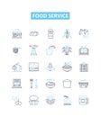Food service vector line icons set. Catering, Dining, Banqueting, Cuisine, Takeaway, Restaurant, Delivery illustration