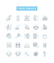 Food service vector line icons set. Catering, Dining, Banqueting, Cuisine, Takeaway, Restaurant, Delivery illustration