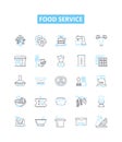 Food service vector line icons set. Catering, Dining, Banqueting, Cuisine, Takeaway, Restaurant, Delivery illustration