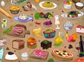 Food set, different, restaurant, vector illustration