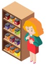 Food on shelves and shopkeeper in 3D design