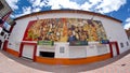 Shops and mural in a park