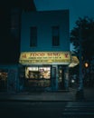 Food Sing Chinese restaurant sign at night, in Williamsburg, Brooklyn, New York