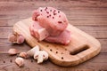 Food sliced pieces of raw Meat for barbecue with Royalty Free Stock Photo