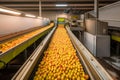 processing conveyor fruit process food factory orange production citrus harvest. Generative AI. Royalty Free Stock Photo