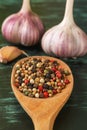 Rustic food spices on wooden background