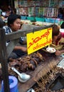 Food stall with beef and pig giblets, entrails in Myanmar Royalty Free Stock Photo