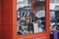 Food stall with Christmas decorations in Elys Yard just off Brick Lane, East London, UK Royalty Free Stock Photo