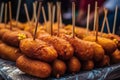 A food stall with a lot of corn dogs on it AI generation