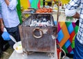 Food stall and street vendors serving barbaque at the food festival in kolkata India.