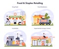 Food and staples retailing industry sector of the economy set. Grocery goods