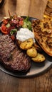 Food Steak Salad potato sourcream Rumpsteak Royalty Free Stock Photo