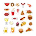 Food sticker set. Signs meat. feed Icon Collection. Pizza and ta