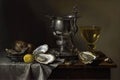 Food Still Life with Raw Oysters, Vintage Dinner Composition, Old Still Life