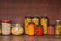 Food stock on the pantry shelf