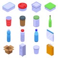 Food storage icons set, isometric style