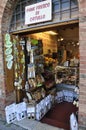 Food Store view from the Medieval San Gimignano hilltop town. Tuscany region. Italy