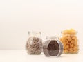 Food stored in recycled jars. Zero waste concept.