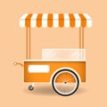 Food street cart. Cartoon ice-cream, hot dog, popcorn retro car