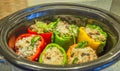 Food Stuffed Peppers in a slow cooker Royalty Free Stock Photo