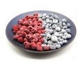 Food style white Tasty frozen blueberries organic plate