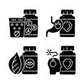 Food supplements black glyph icons set on white space Royalty Free Stock Photo