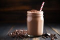 Healthy chocolate protein shake drink with straw, and protein powder. AI Generated Royalty Free Stock Photo