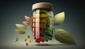 Food supplements and vitamins in capsules, tablets.