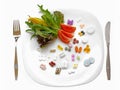 Food supplements vs healthy diet Royalty Free Stock Photo