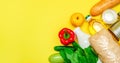 Food Supplies for People in Isolation on Yellow Background.