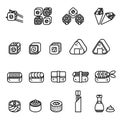 Food sushi icons collection. Line Style stock vector. Royalty Free Stock Photo