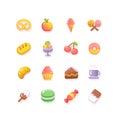 Food Sweets Coffee Shop Bakery Icon Set Fluent Design. Vector Royalty Free Stock Photo