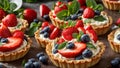 food tartlets cream, strawberries, cake blueberries mint sweet berry tasty delicious