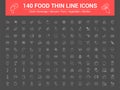 140 food thin line icons set. Vector illustration Royalty Free Stock Photo