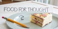Food for Thought Cake Slice, Question Mark, Pencil Composition, Dessert, Contemplation Cake, Question Mark Royalty Free Stock Photo
