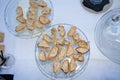 Food toast of duck foie gras arranged in plates for an event