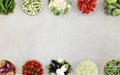 Food top view vegetables on marble kitchen worktop, web Royalty Free Stock Photo