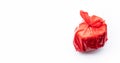 Food trash packing in red plastic bag on white color background