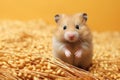 Food treats: a cute hamster among the wheat grains Royalty Free Stock Photo