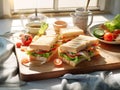 Food trend Katsu sando japanese sandwiches with chicken and vegetables. Generative AI