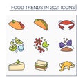 Food trends color icons set