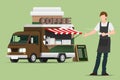 Food truck, automobile hamburger, ready to serve grilled meat and drinks in the outdoor atmosphere as a small business