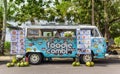 Food truck in a classic blue volkswagen van at the Garuda Wisnu Kencana Cultural Park