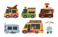 Food truck colorful flat vector illustrations set Royalty Free Stock Photo