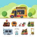 Food truck colorful flat vector illustrations set Royalty Free Stock Photo