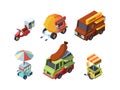 Food truck colorful isometric vector illustrations set Royalty Free Stock Photo