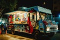A food truck conveniently parked on the side of the road, providing a delicious mobile dining option for hungry customers, A food