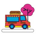 food truck hot dog park street trees