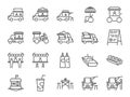 Food truck icon set. Included the icons as flea market, street food, hamburger, hotdog, trailer, business, merchant and more. Royalty Free Stock Photo