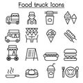 Food truck icon set in thin line style Royalty Free Stock Photo